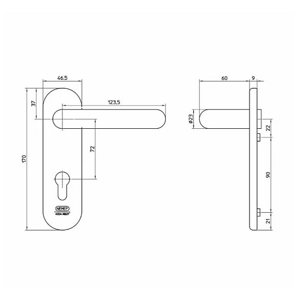 Nemef Black Fire Resistant Handle Lever Set - 8mm Spindle